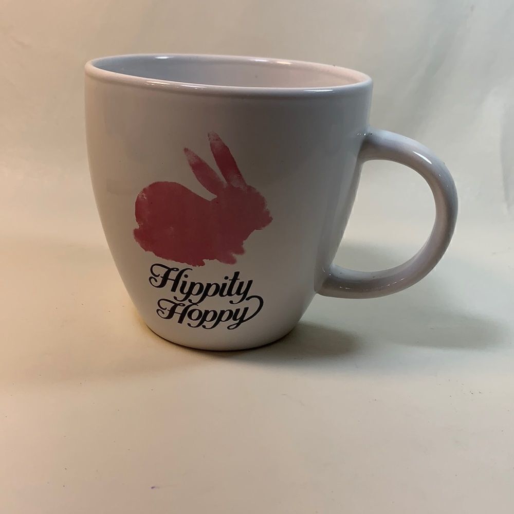 Momentum Hippity Hoppy Easter Bunny Pink White 16 Ounces Coffee Tea Mug Holiday